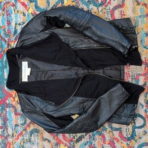 Treasure & Bond XS black real leather moto jacket with fabric front